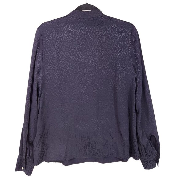 Ted Baker Satin Blouse Size 2 Dark Leopard Long Sleeve Jacquard Top Choker Neck - Picture 3 of 13